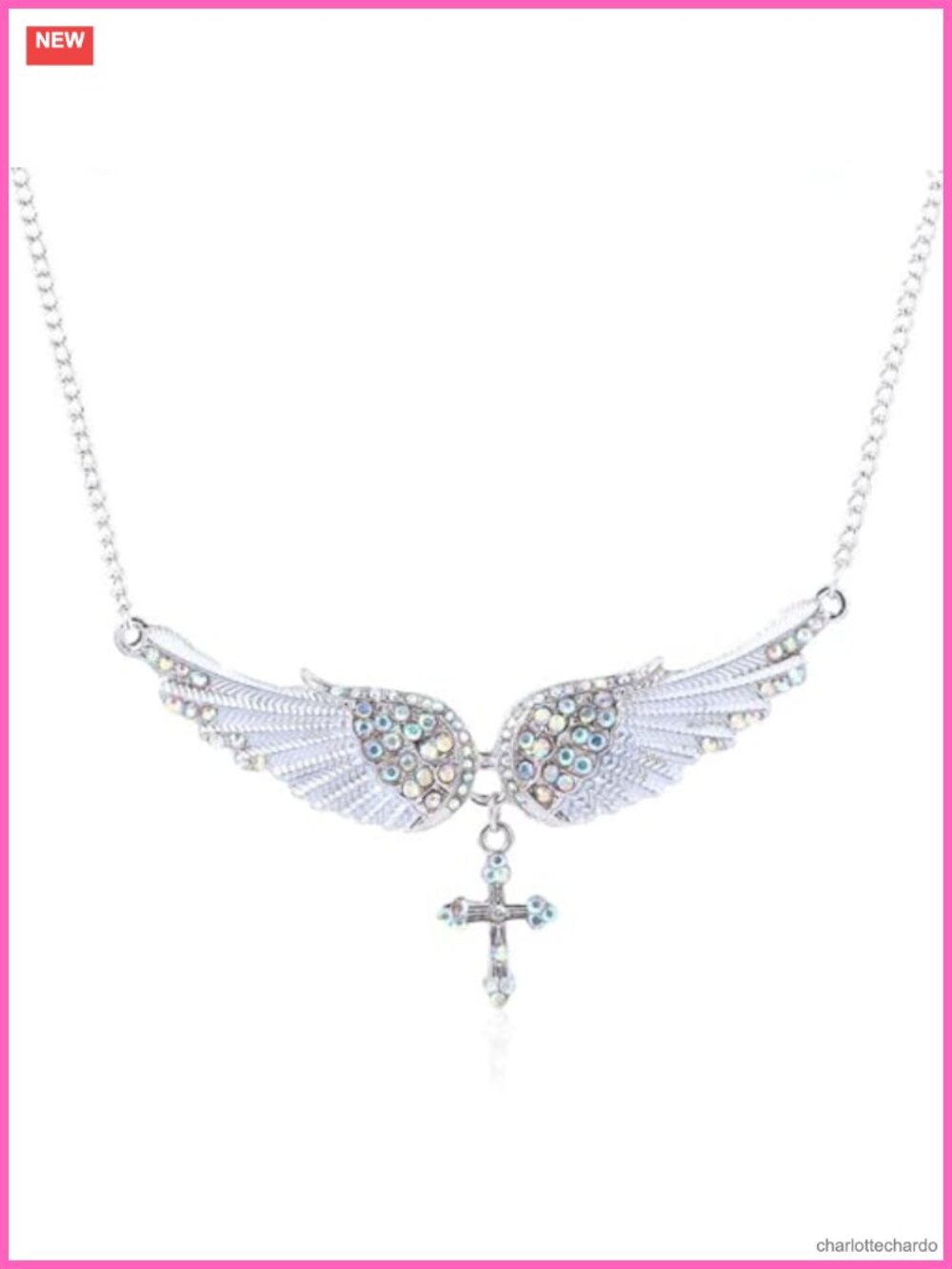 Crystal Angel Wing Pendant Necklace Rhinestone Guardian Wing Jewelry Gift
